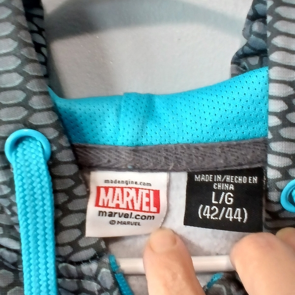 Marvel Gray and Blue Spider Zip Up Hoodie Jacket Men's Size Large 42/44 - Picture 4 of 7